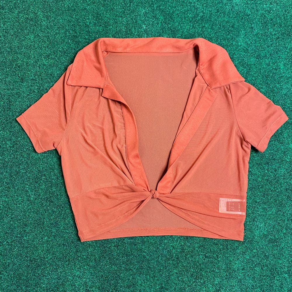 Mesh orange crop top